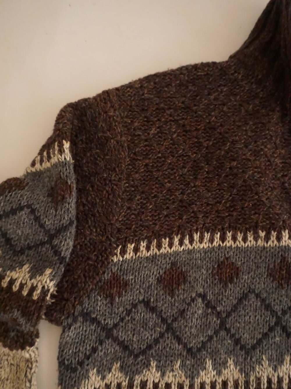 Vintage Fieldmaster Brown Grey Cream Fair Isle Jacquard Knit Half Zip Sweater XL - Picture 9 of 11
